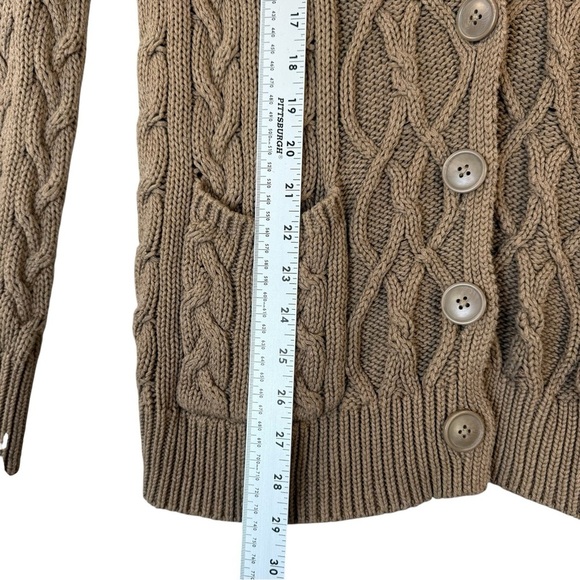 Moda International Tan Brown Cable Buttoned Cotton Cardigan Women's Size Small - Picture 5 of 6